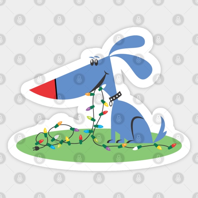 Retro 1950s Blue Dog Christmas Lights Sticker by HolidayBug